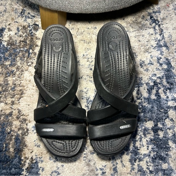 Crocs Black Cyprus IV Open Toe Heels Size 7 - Picture 4 of 12